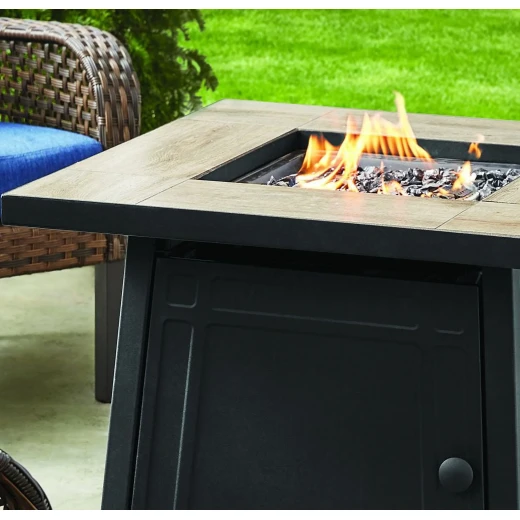 Mainstays 30" Square Tile Top Gas Fire Pit Table - 50,000 BTU Black Outdoor Heater - Mainstays - Image 2