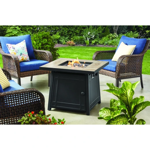 Mainstays 30" Square Tile Top Gas Fire Pit Table - 50,000 BTU Black Outdoor Heater - Mainstays - Image 3
