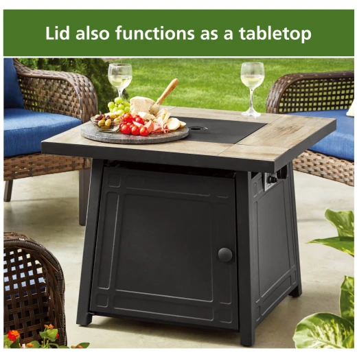 Mainstays 30" Square Tile Top Gas Fire Pit Table - 50,000 BTU Black Outdoor Heater - Mainstays - Image 4