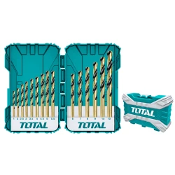 Total 15-Piece HSS Drill Bit Set, High-Speed Steel, Precision Ground, Compatible with Standard Drills, Includes Storage Case