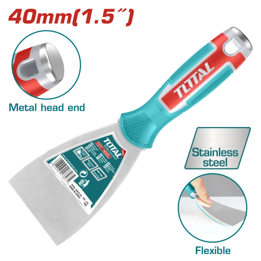 TOTAL Putty Trowel 40mm 1.5 Inch Stainless Steel Heat Treated Fine Polished Finish TOTAL Putty Trowel 40mm 1.5 Inch Stainless Steel Heat Treated Fine Polished Finish