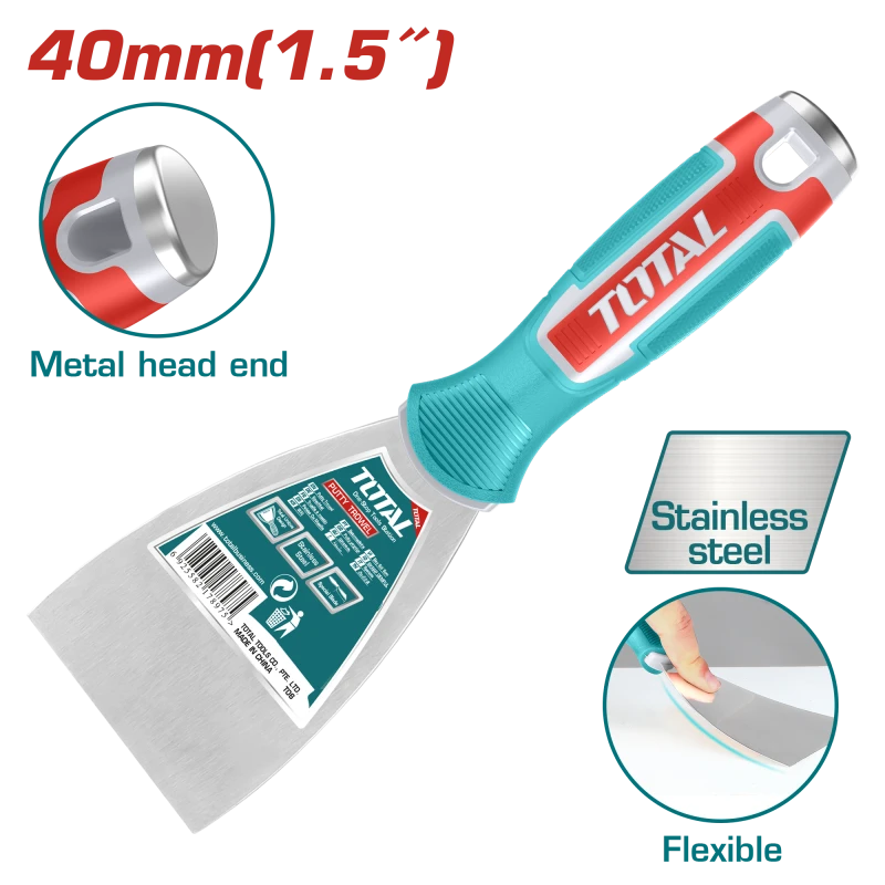 TOTAL Putty Trowel 40mm 1.5 Inch Stainless Steel Heat Treated Fine Polished Finish - Total