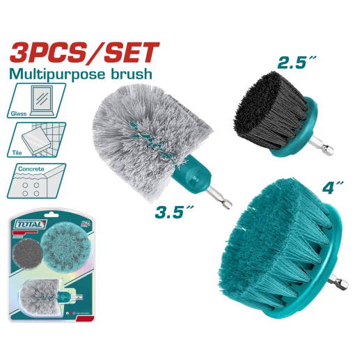 TOTAL 3-Piece Multipurpose Drill Brush Set - 1/4 TOTAL 3-Piece Multipurpose Drill Brush Set - 1/4
