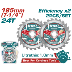 TOTAL Ultra-Thin TCT Saw Blade 2Pcs Set 185mm – 24 Teeth for Lithium-Ion Circular Saw (TAC2331853)