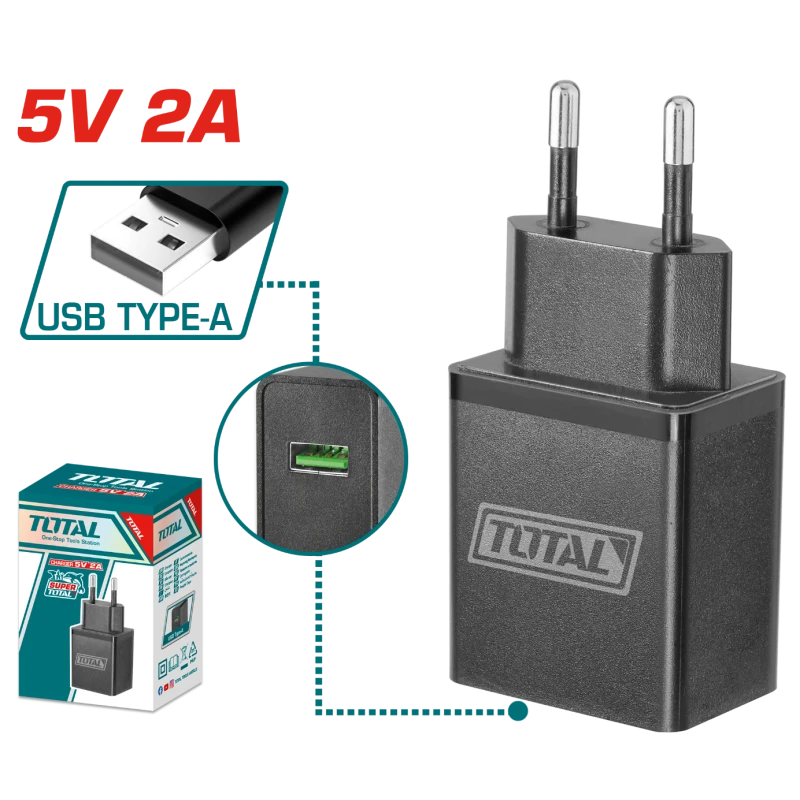 شاحن USB بقدرة 5 فولت (TCLI120502) من توتال – شاحن عملي وموثوق لشحن الهواتف، الأدوات، والأجهزة المزودة بمنفذ USB - توتال