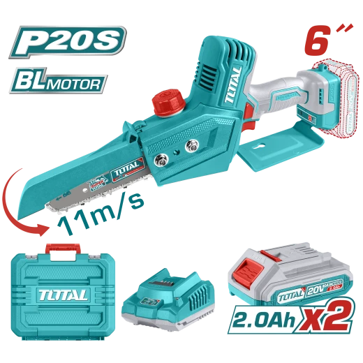 TOTAL Cordless Mini Chain Saw Brushless 20V - 15cm | 6" (TGSLI20686) TOTAL Cordless Mini Chain Saw Brushless 20V - 15cm | 6" (TGSLI20686)
