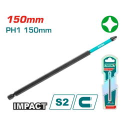 TOTAL Impact Screwdriver Bit PH1 150mm S2 Steel Magnetic (TACIM71PH1150)
