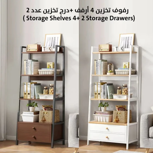 أرفف تخزين مع 4 أرفف و درجَين - منظم منزلي متعدد الاستخدامات - Image 3