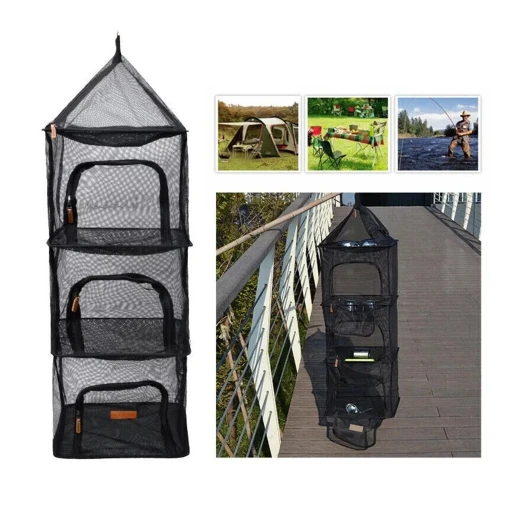 Camping Hanging Mesh Shelves, 4-Tier Portable Storage Organizer for Camping Gear and Outdoor Essentials Camping Hanging Mesh Shelves, 4-Tier Portable Storage Organizer for Camping Gear and Outdoor Essentials