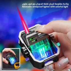 ولاعة دوارة مقاومة للرياح مع ضوء ملون - متينة وأنيقة