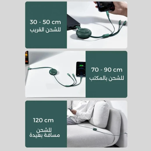 Retractable 3-in-1 Charging Cable, Universal Multi USB Cable for iPhone, Type-C & Micro USB, Tangle-Free, Portable Fast Charger for Travel & Daily Use - Image 6
