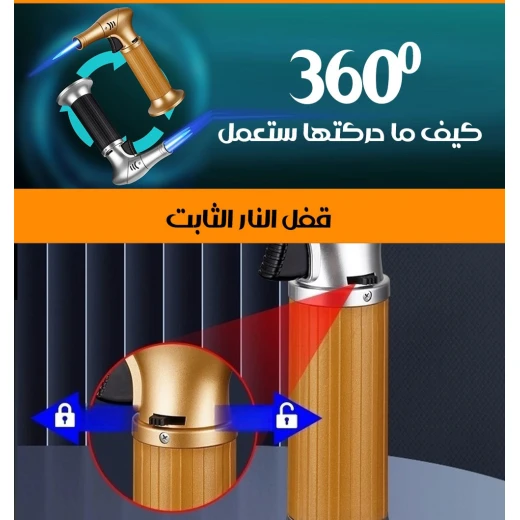ولاعة وموقد غاز مقاوم للرياح, لهب متين قابل لإعادة التعبئة مع تحكم قابل للتعديل للاستخدام الخارجي والدقيق - Image 5
