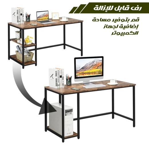 مكتب عصري للمكتب المنزلي مع رفوف تخزين, تصميم واسع وأنيق لسطح العمل, طاولة كمبيوتر متينة وسهلة التركيب مع أرفف جانبية - Image 2