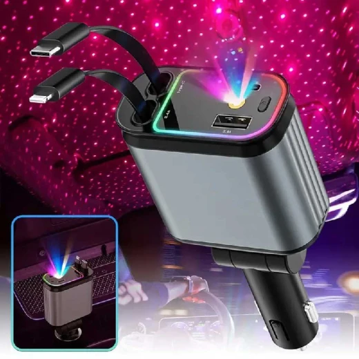 USB-C Car Charger with Starry Light: Fast 4-in-1 Retractable Cable - Image 4