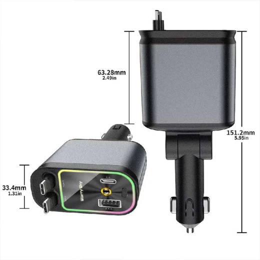 USB-C Car Charger with Starry Light: Fast 4-in-1 Retractable Cable - Image 6