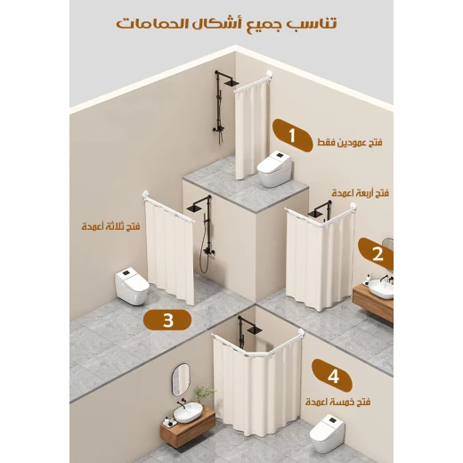Folding Shower Curtain Rod, Adjustable, Rustproof, White, 1 Pack - Image 3