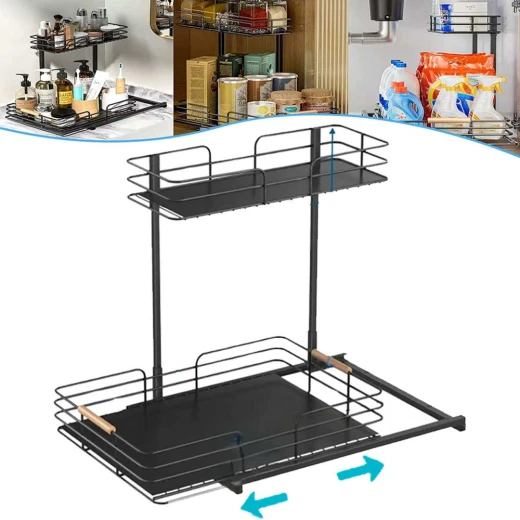 Kitchen Cabinet Double Pull Out Mesh Rack Organizer: Maximize Storage, Easy Access for 20+ Items, Fits Standard Cabinets Kitchen Cabinet Double Pull Out Mesh Rack Organizer: Maximize Storage, Easy Access for 20+ Items, Fits Standard Cabinets
