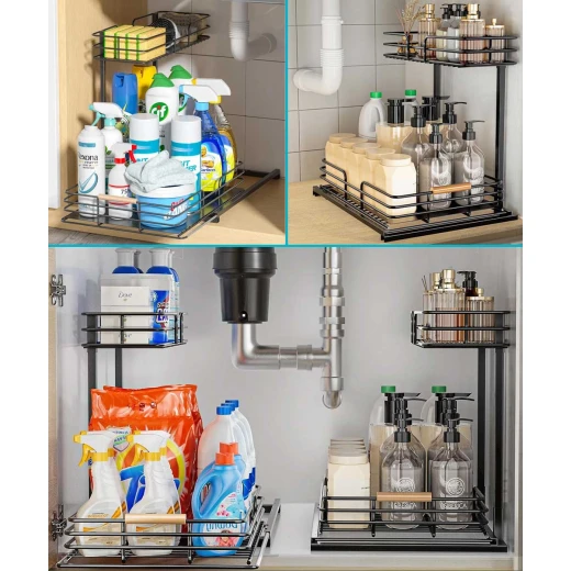 Kitchen Cabinet Double Pull Out Mesh Rack Organizer: Maximize Storage, Easy Access for 20+ Items, Fits Standard Cabinets - Image 7