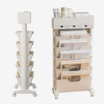 Rotating Bookcase with Wheels and 5 Shelves: Mobile Storage Organizer for Books and Stationery