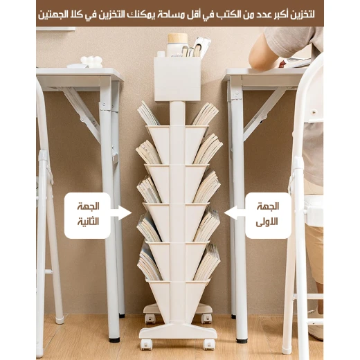 Rotating Bookcase with Wheels and 5 Shelves: Mobile Storage Organizer for Books and Stationery - Image 4