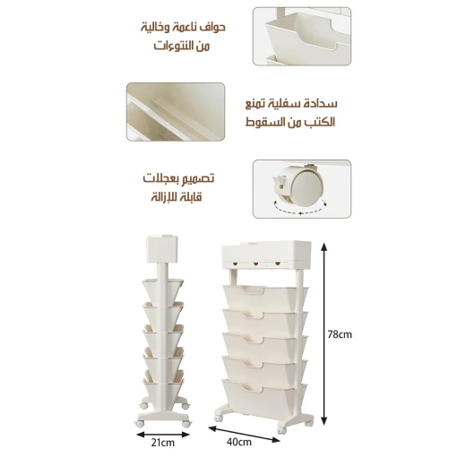 Rotating Bookcase with Wheels and 5 Shelves: Mobile Storage Organizer for Books and Stationery - Image 7