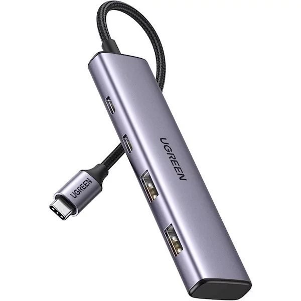 UGREEN USB-C to 2-Port USB-A + 2-Port USB-C Hub Up to 5Gpbs Without Power Port  (Aluminium Case) - Ugreen