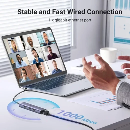 UGREEN USB-C Hub 4-in-1 Ethernet Adapter 3x USB 3.0 Ports Gigabit RJ45 Network for MacBook Pro/Air - Ugreen - Image 3