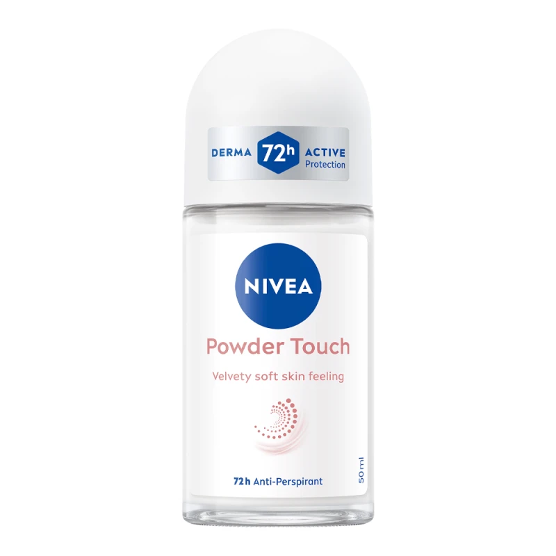 Nivea Powder Touch Roll-On Deodorant for Women 50ml, 72h Sweat & Odor Protection, Soft Powdery Scent, Gentle on Skin, Long-Lasting Freshness - Nivea