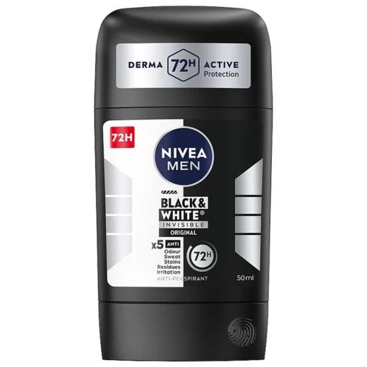 Nivea Black & White Invisible Deodorant Stick 72H Protection - 50ml