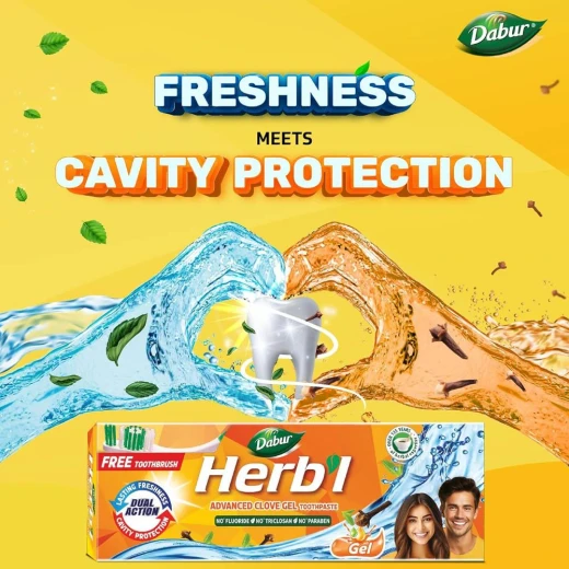 Dabur Herbal Clove Gel Toothpaste with Brush - 150g - Dabur - Image 2