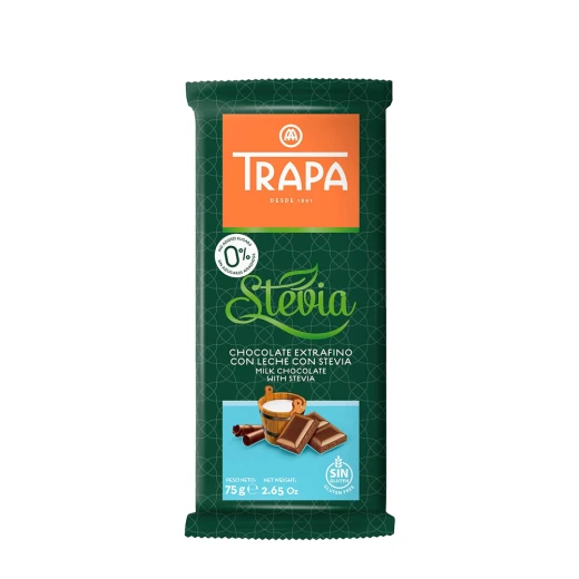 Trapa Stevia Milk Chocolate Bar 75g | Gluten-Free | No Added Sugar | Smooth Creamy Texture | Sweetened with Natural Stevia | Perfect Guilt-Free Treat