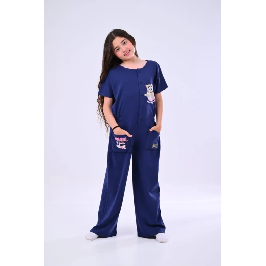Zaitoon Emerald Planet Girls' Navy Jumpsuit with Cartoon Cat Print - 2 Years Zaitoon Emerald Planet Girls' Navy Jumpsuit with Cartoon Cat Print - 2 Years