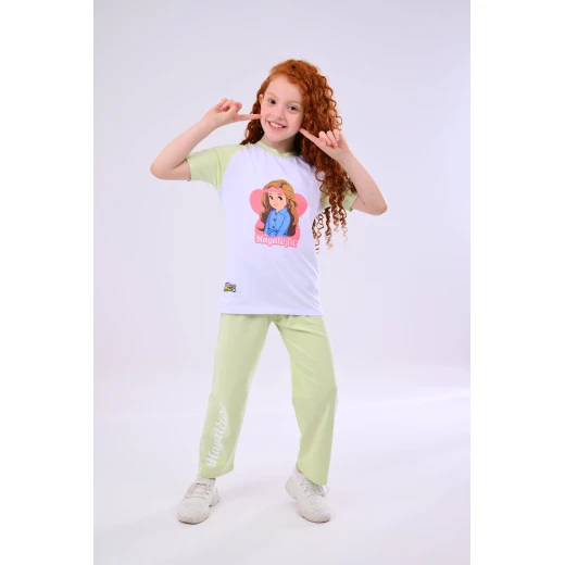 Zaitoon Hayati Girl's Pajama Set - White & Green - 2 Years - Soft Cotton - Zaitoon - Image 3