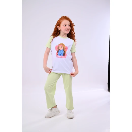 Zaitoon Hayati Girl's Pajama Set - White & Green - 2 Years - Soft Cotton - Zaitoon - Image 4