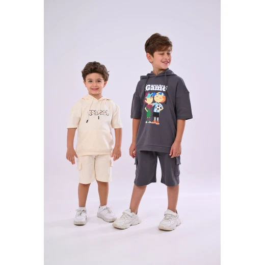 طقم مودو وكودو للأولاد قطعتين - 10 سنوات - زي رمادي قطني من زيتون - زيتون - Image 6