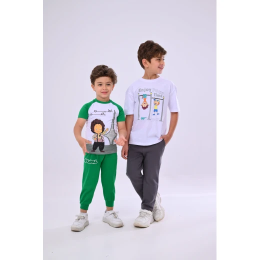 طقم كودو ومودو قطعتين للأولاد - سنتان - زي ممتع ومرح من زيتون - زيتون - Image 4