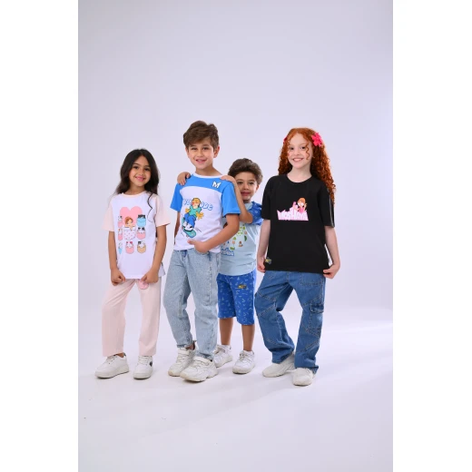 تي شيرت مشيع أسود للبنات - 8 سنوات - أسلوب صيفي من زيتون - زيتون - Image 3