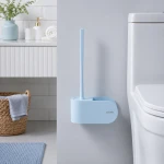 Wall Mounted Toilet Brush and Holder Set, TPR Soft Silicone Toilet Cleaning Brush with Quick-Drying Ventilated Holder, Flexible Non-Scratch Bristles, Space-Saving Bathroom Cleaning Tool, Light Blue - Lolo shop home