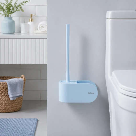 Wall Mounted Toilet Brush and Holder Set, TPR Soft Silicone Toilet Cleaning Brush with Quick-Drying Ventilated Holder, Flexible Non-Scratch Bristles, Space-Saving Bathroom Cleaning Tool, Light Blue - Lolo shop home - Image 2