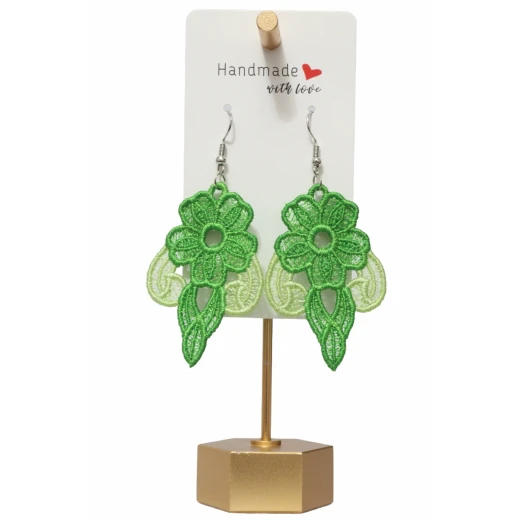 Beautiful Flower Earrings with Soft Threads in Shades of Light and Dark Green, Elegant Earrings That Reflect the Beauty of Nature, Size 5.5 Cm × 3.7 Cm - Lamsa love - Image 2