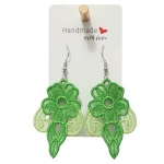 Beautiful Flower Earrings with Soft Threads in Shades of Light and Dark Green, Elegant Earrings That Reflect the Beauty of Nature, Size 5.5 Cm × 3.7 Cm - Lamsa love