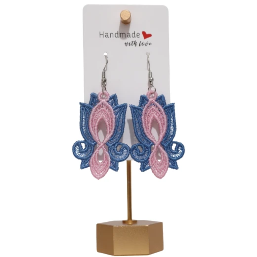Sky Flower Earrings With Soft Threads in Gradients of Pink and Sky Blue, Earrings Inspired by the Beauty of Flowers, Size 5.2 × 3.4 cm - Lamsa love - Image 2