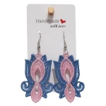 Sky Flower Earrings With Soft Threads in Gradients of Pink and Sky Blue, Earrings Inspired by the Beauty of Flowers, Size 5.2 × 3.4 cm - Lamsa love