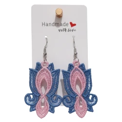 Sky Flower Earrings With Soft Threads in Gradients of Pink and Sky Blue, Earrings Inspired by the Beauty of Flowers, Size 5.2 × 3.4 cm