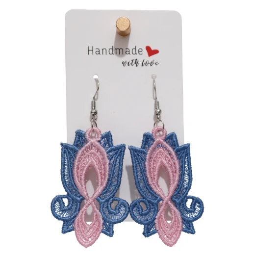 Sky Flower Earrings With Soft Threads in Gradients of Pink and Sky Blue, Earrings Inspired by the Beauty of Flowers, Size 5.2 × 3.4 cm Sky Flower Earrings With Soft Threads in Gradients of Pink and Sky Blue, Earrings Inspired by the Beauty of Flowers, Size 5.2 × 3.4 cm