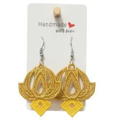 Lotus Flower Earrings With Soft Threads in an Elegant Golden Color, Earrings Inspired by the Elegance of the Lotus Flower and Its Harmonious Beauty, Size 4.5 × 3.8 cm