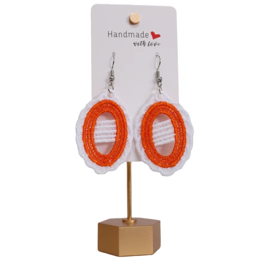 Sunset Sun Earrings Made With Soft Threads in Orange and White Tones, Earrings Inspired by the Warmth of Sunset Moments and the Beauty of the Sun’s Glow, Size 5 × 3.4 cm - Lamsa love - Image 2