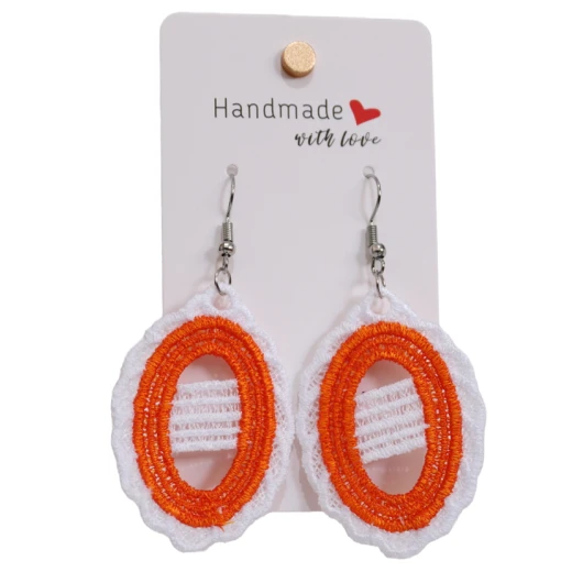 Sunset Sun Earrings Made With Soft Threads in Orange and White Tones, Earrings Inspired by the Warmth of Sunset Moments and the Beauty of the Sun’s Glow, Size 5 × 3.4 cm Sunset Sun Earrings Made With Soft Threads in Orange and White Tones, Earrings Inspired by the Warmth of Sunset Moments and the Beauty of the Sun’s Glow, Size 5 × 3.4 cm