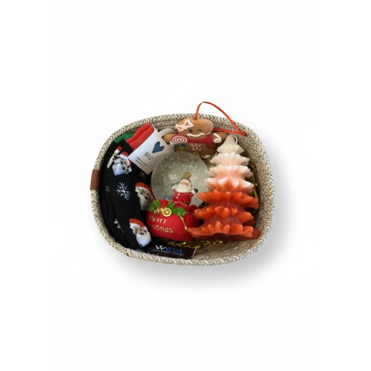Deluxe Festive Christmas Basket - Santa Socks, Gingerbread Ornament, Snow Globe & Pine Tree Candle - Image 2