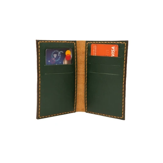 Hand made Bifold Leather Card Wallet with Printed Drawings - Green - Image 2